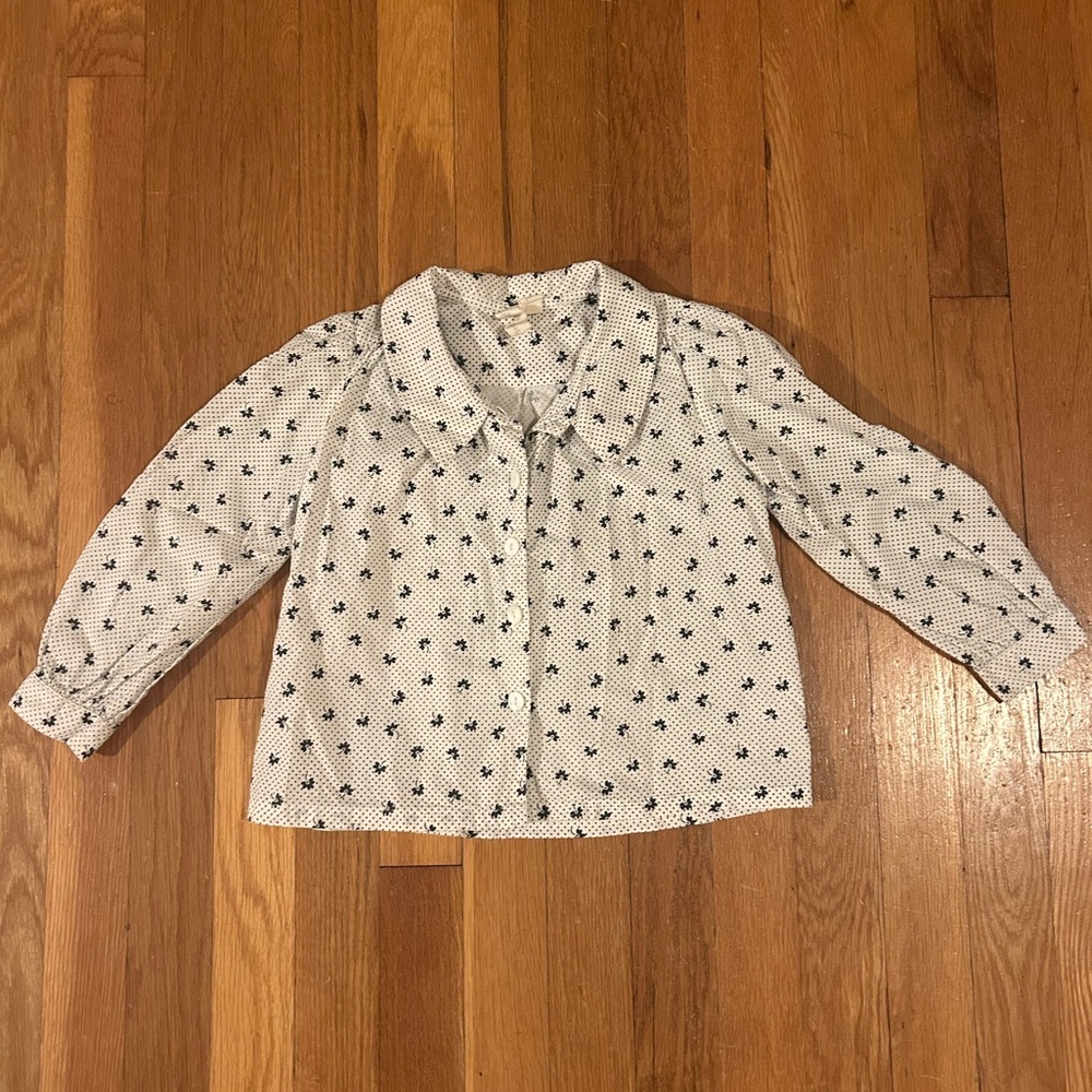 Girls' White Floral Button-Front Blouse